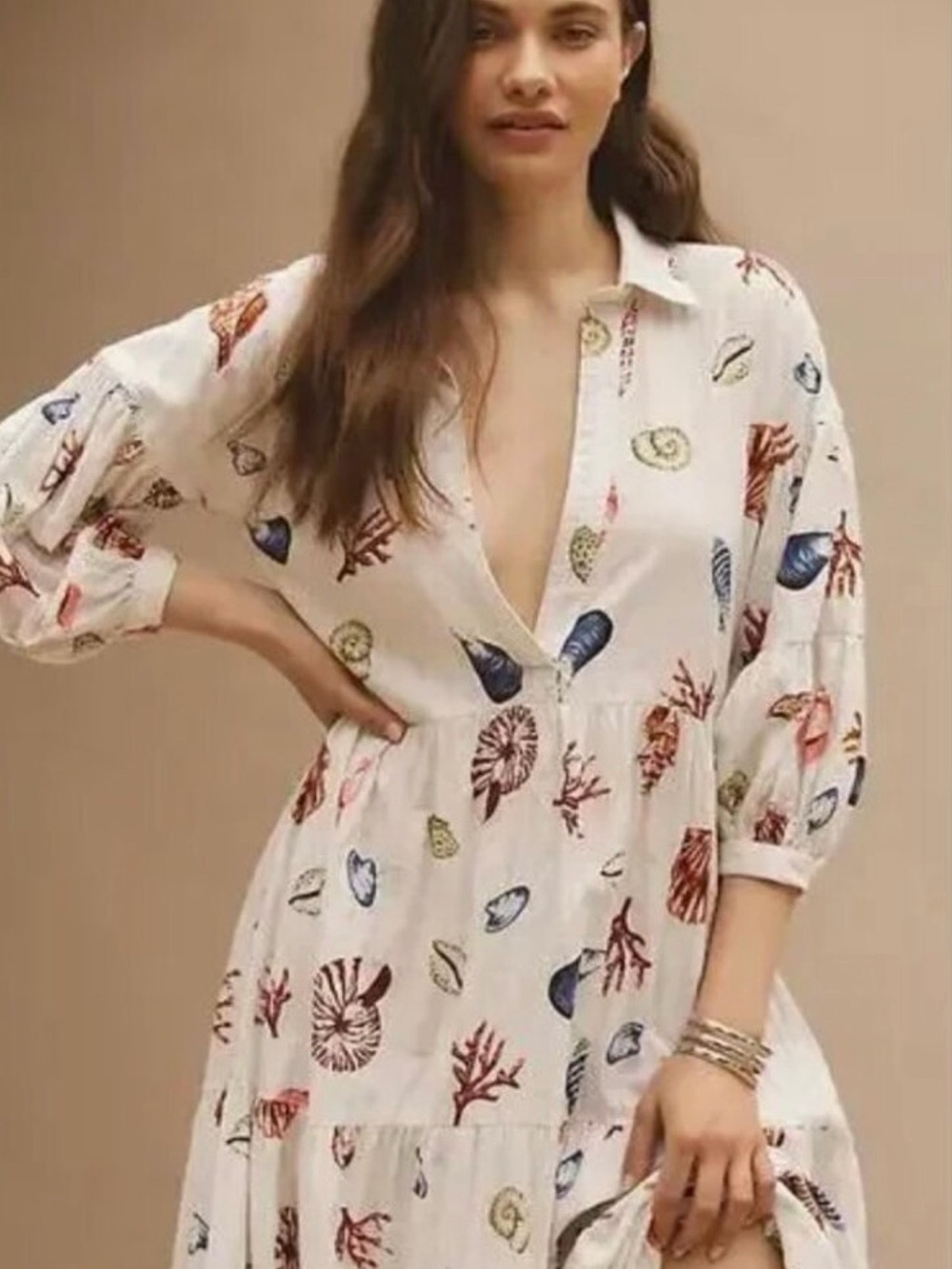 Anthropologie Celandine White Seashell-Print Women’s Swim Cover-Up Dress